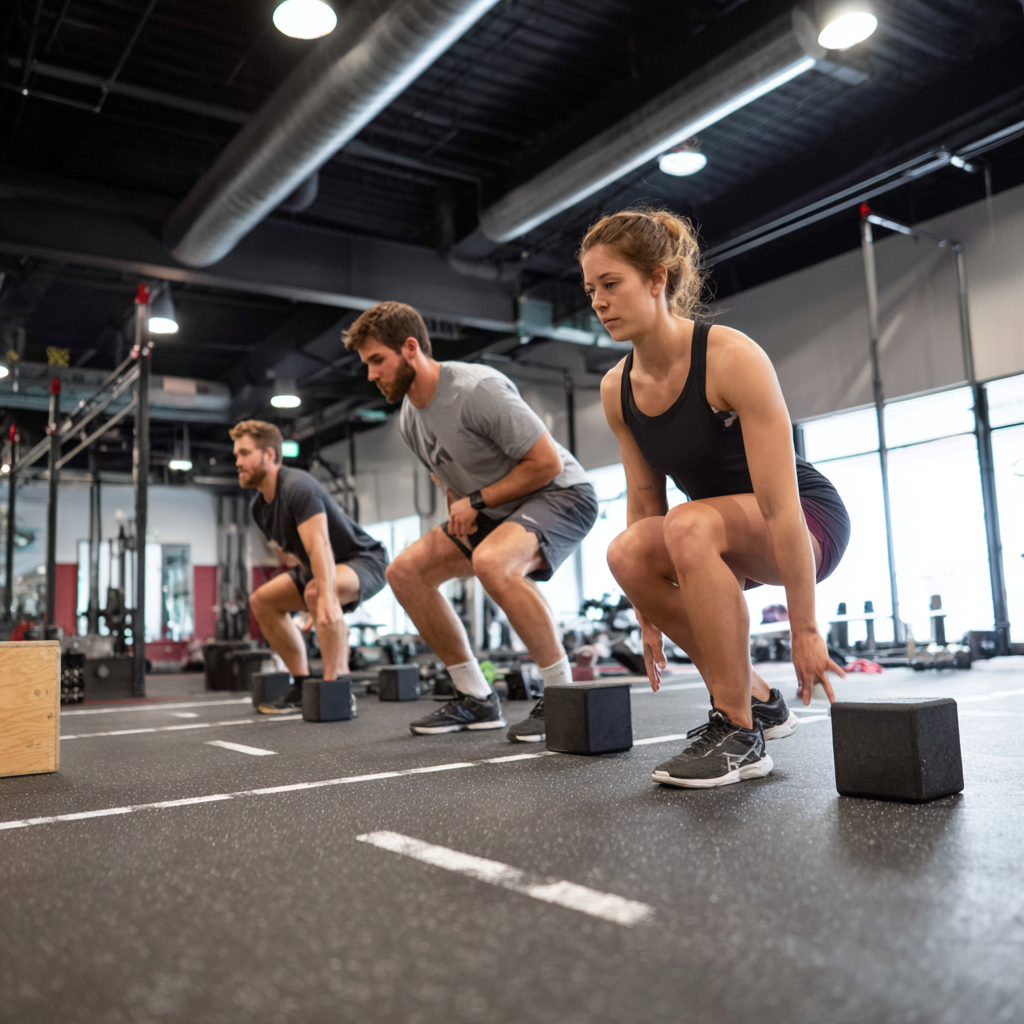adults practicing functional movement patterns in modern training facility